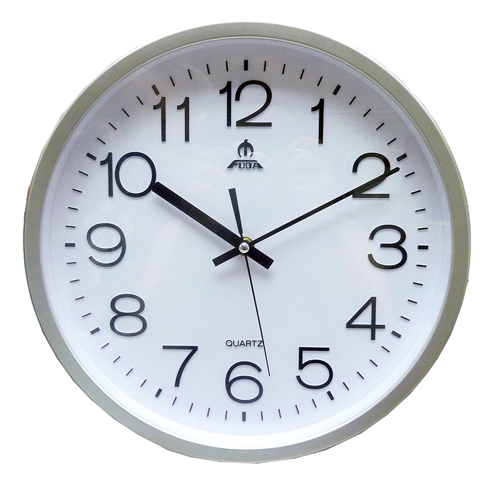 FUDA 2133 掛牆鐘, 直徑12吋, 白底啞銀色邊